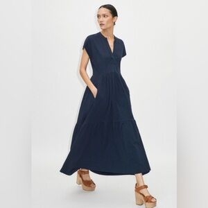 ME+EM Open Collar Tiered Maxi Dress in Navy 12
